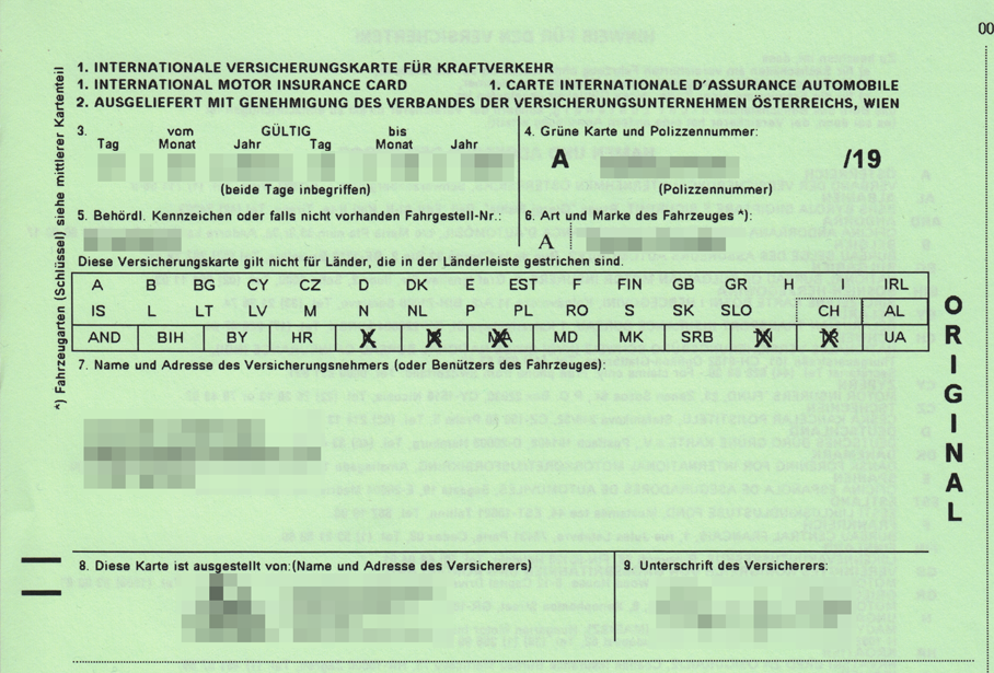 Andalucia by car: insurance green card