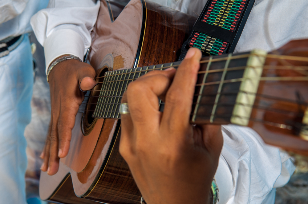 Guitariste pendant une exhibition du flamenco