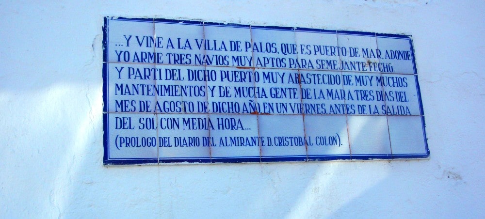 Plaquette in Palos de la Frontera, bakermat van de ontdekking van Amerika